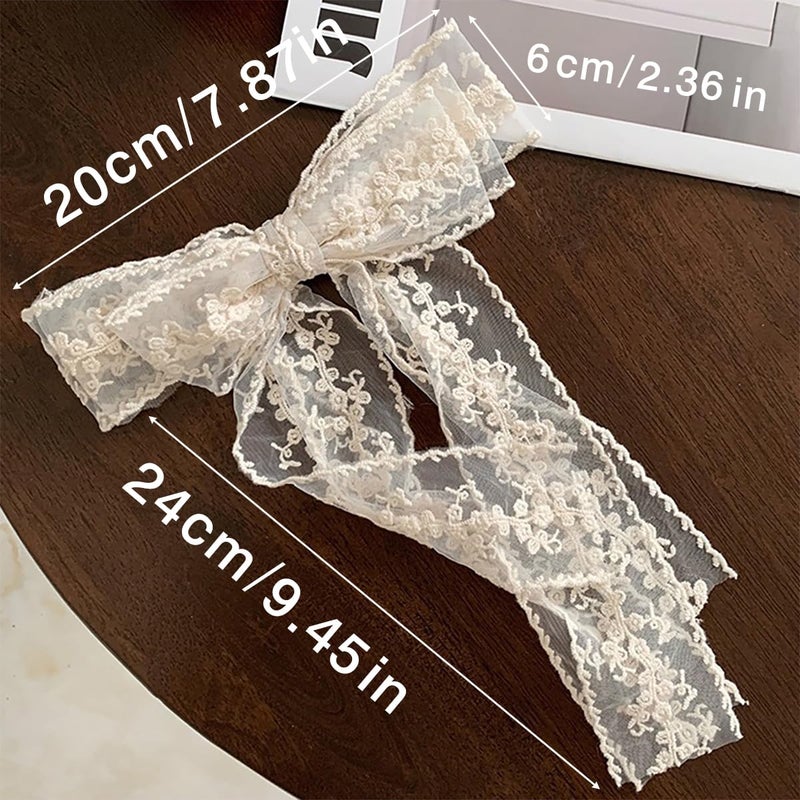 LEBEIGHT Large Lace Hair Bow Clips for Women Girls | Cute Beige Lace Bows for Hair Weighs Only 0.6 Oz | Off White Hair Decor for Wedding Pageant Prom Party Birthday Party Communion Bridal Shower (1 Pack) - Image 3