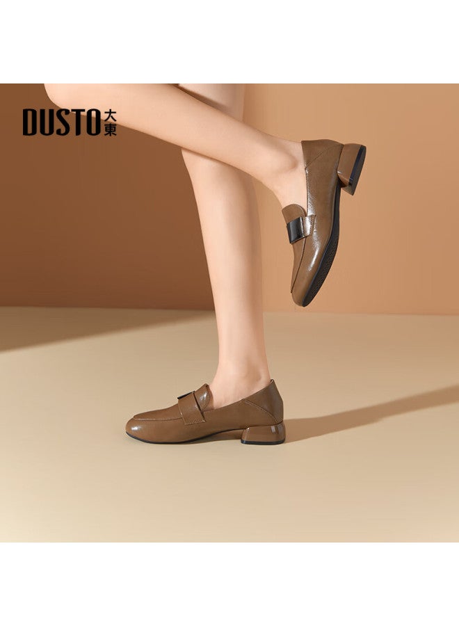 Da Dong Le Fu Women's Shoes Autumn New Style Square Heel Low Heel Round Toe Patent Leather Shoes Q0009