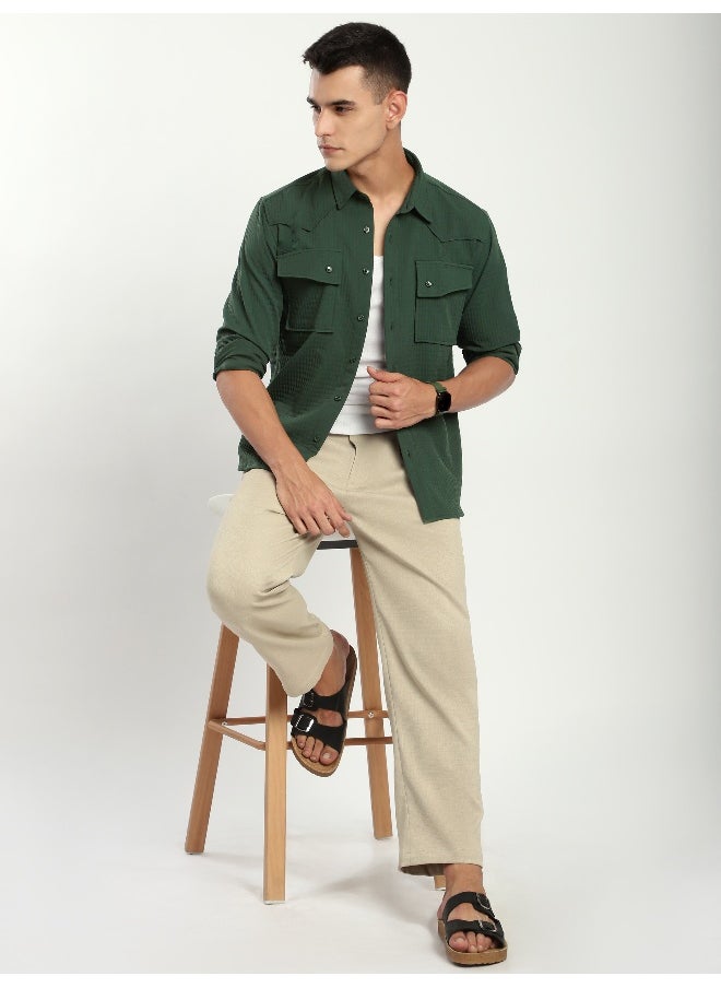 Beyoung Olive Green Textured Western Shirt  - Image 5