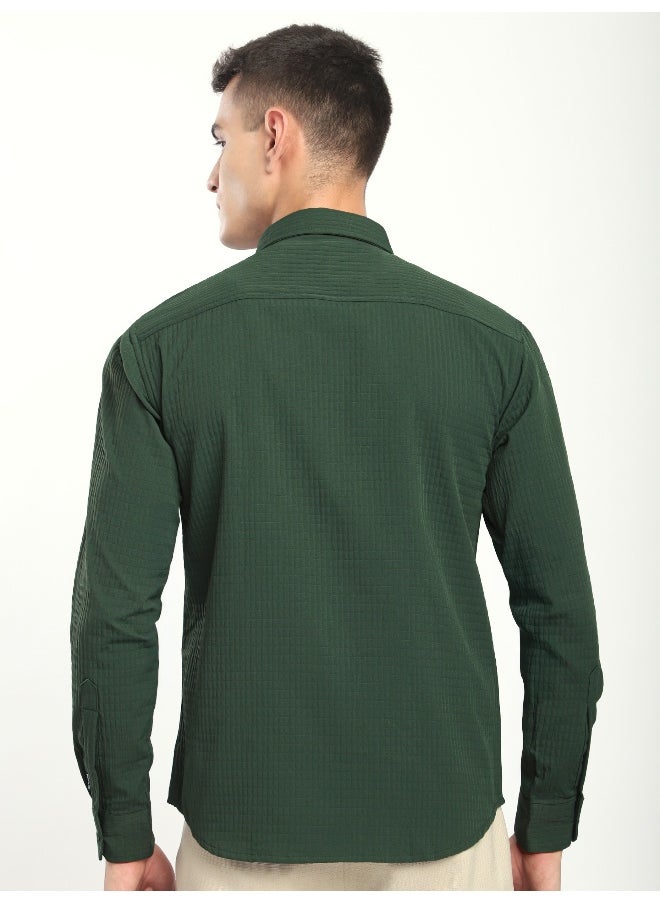 Beyoung Olive Green Textured Western Shirt  - Image 2