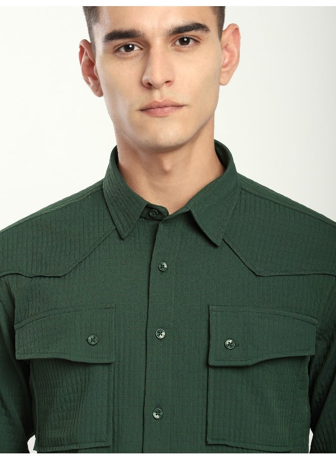 Beyoung Olive Green Textured Western Shirt  - Image 4