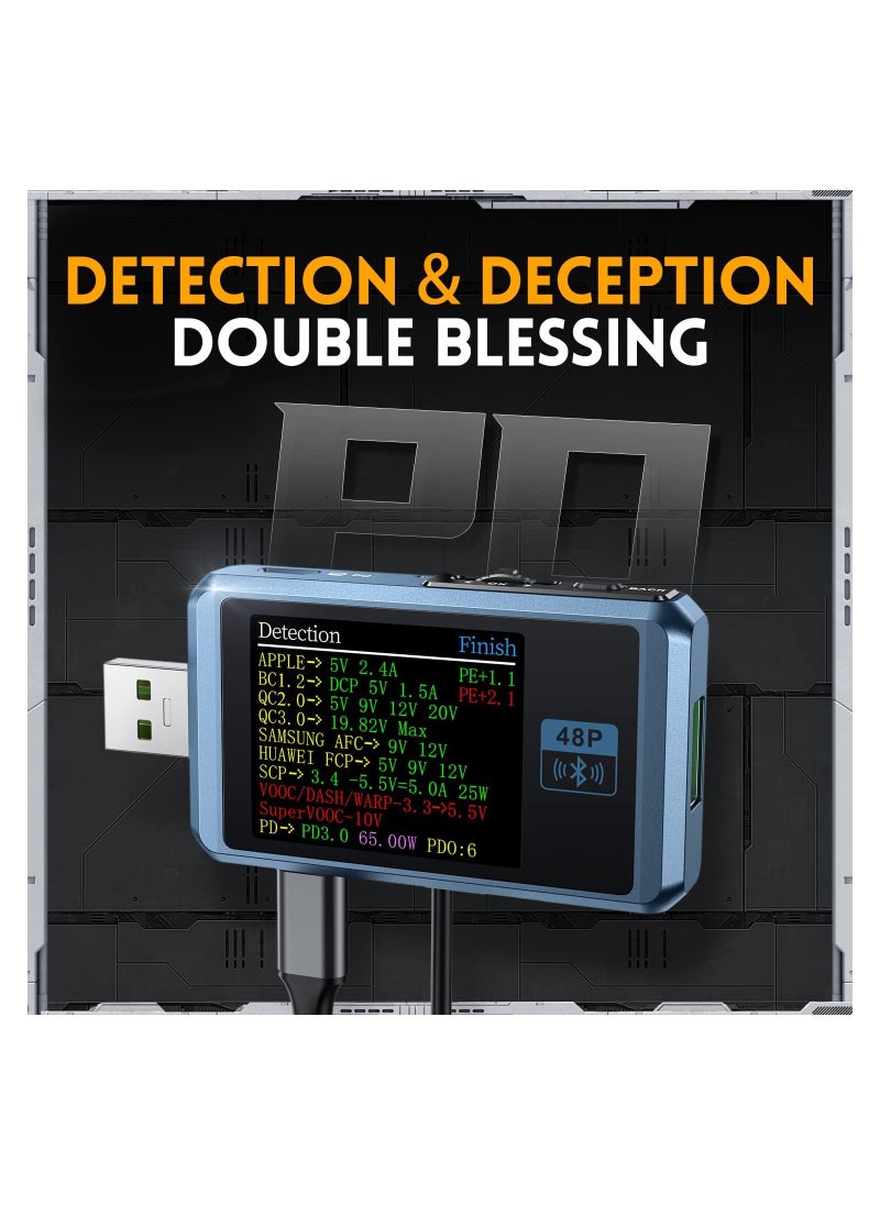 SYOSI - جهاز قياس رقمي متعدد USB A&amp;C مزود بتقنية البلوتوث، جهاز قياس عرض الطاقة والجهد USB 4-24 فولت، شاشة LCD، جهاز اختبار USB للكشف السريع عن الشحن، جهاز اختبار USB PD2.0/PD3.0، QC2.0/QC3.0، غلاف معدني CNC - Image 1