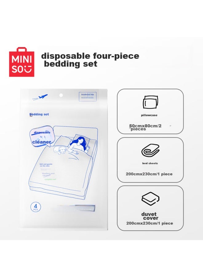 Miniso Disposable Four-piece Bedding Set, Travel Essential, Hotel And Business Trip Portable Set, 6 Pieces - Image 2