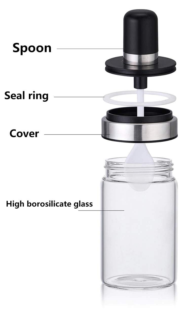 Vihax Kitchen High Borosilicate Glass Spice Jars/Seasonning Box Jar Condiment Jar/Combination Spoon and Lid Design/Premium Commercial Grade/Empty Jars With Airtight Ca (1, Masala Spoon) - Image 2