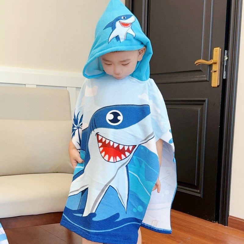 Kids Hooded Poncho Towel Quick-Dry Bathrobe One-eyed shark 60*120cm (suitable for children under 100cm) comes with a backpack 