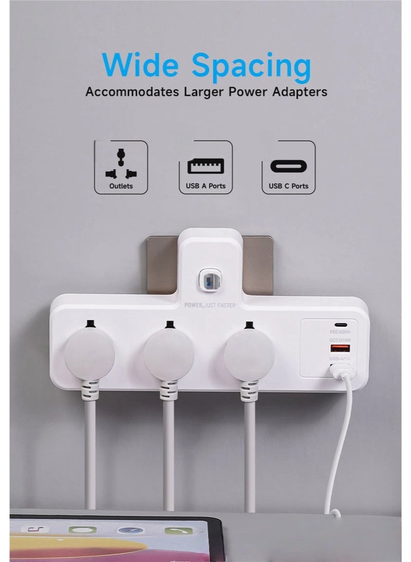 Multi Plug Sockets Adapter Universal Power Extension with USB PD Type-C and Light, 3 Electrical Connection Electrical Outlet Extender, Wall Sockets Row Plug Power  Adapter 3 Sockets USB PD, Multi-so - Image 5