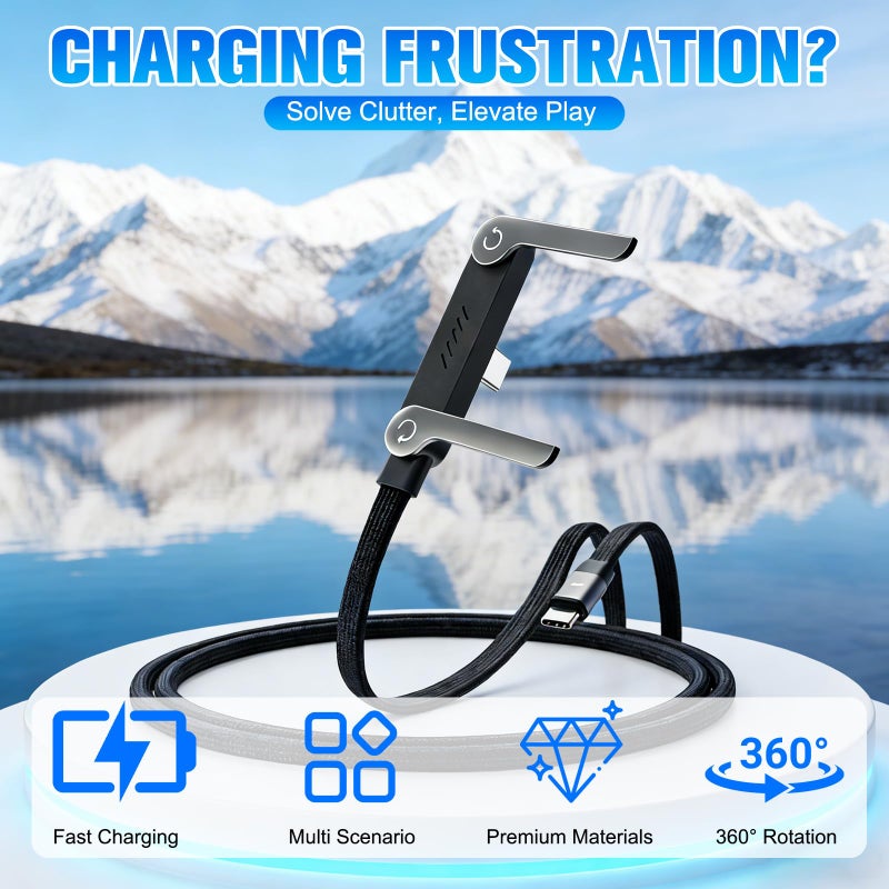 BSummit Sideways Phone Charger, 240W Fast Charging Cable, 2-in-1 Invisible Holder Charger Cable with Built-in Phone Stand for Smartphones Tablets (1Pc,C-C) - Image 2