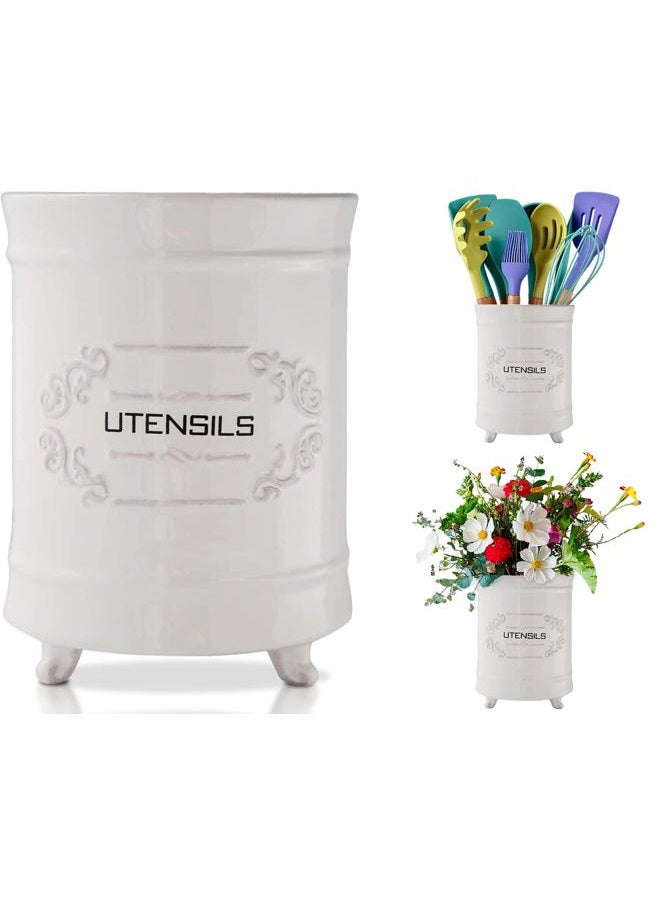 Comfify White Ceramic French Utensil Rack - Kitchen Utensil Basket - Image 1