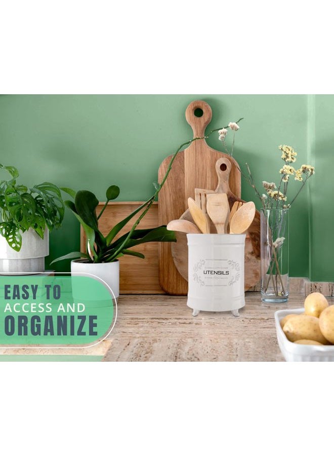 Comfify White Ceramic French Utensil Rack - Kitchen Utensil Basket - Image 5