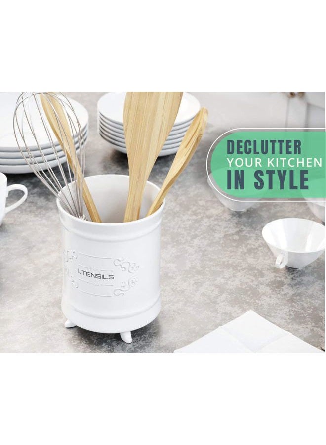 Comfify White Ceramic French Utensil Rack - Kitchen Utensil Basket - Image 4