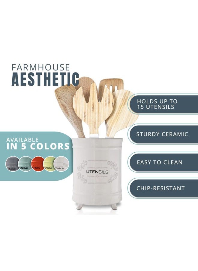 Comfify White Ceramic French Utensil Rack - Kitchen Utensil Basket - Image 2