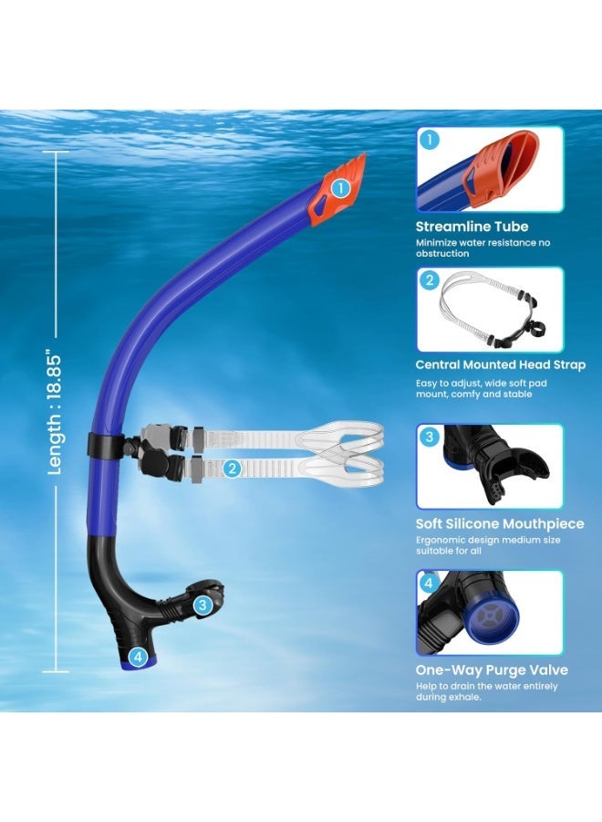 Swimmer's Snorkel for Lap Swimming, Adult Snorkeling Gear Swim Training, Center-Mount Silicone Mouthpiece One-Way Purge Valve in Pool and Open Water - Image 3