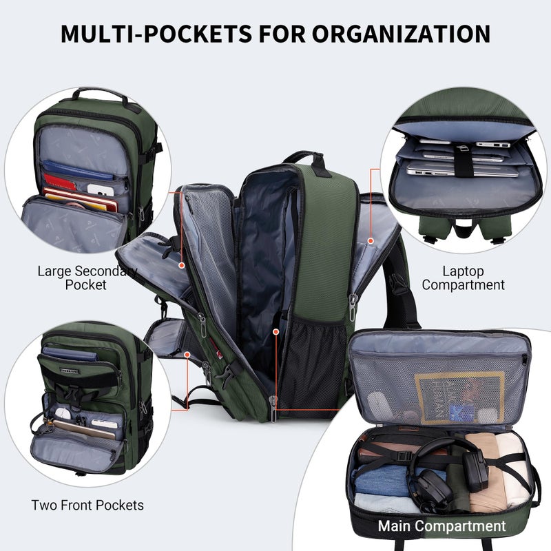WITZMAN Carry On Travel Backpack for Men Large Convertible 45L Fit 17 Inch Laptop Backpack 3 in 1 Bag for Airline Approved(B688 Light Green) - Image 4