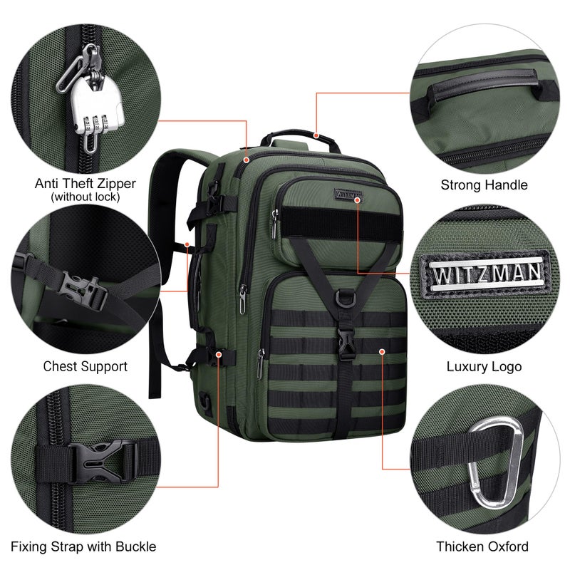 WITZMAN Carry On Travel Backpack for Men Large Convertible 45L Fit 17 Inch Laptop Backpack 3 in 1 Bag for Airline Approved(B688 Light Green) - Image 5