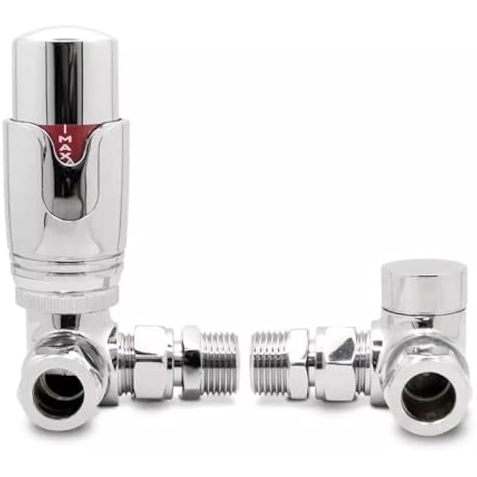 CORNER ANGLED THERMOSTATIC RADIATOR VALVES & LOCKSHIELD VALVE 15MM CHROME TRV PACK - Image 1