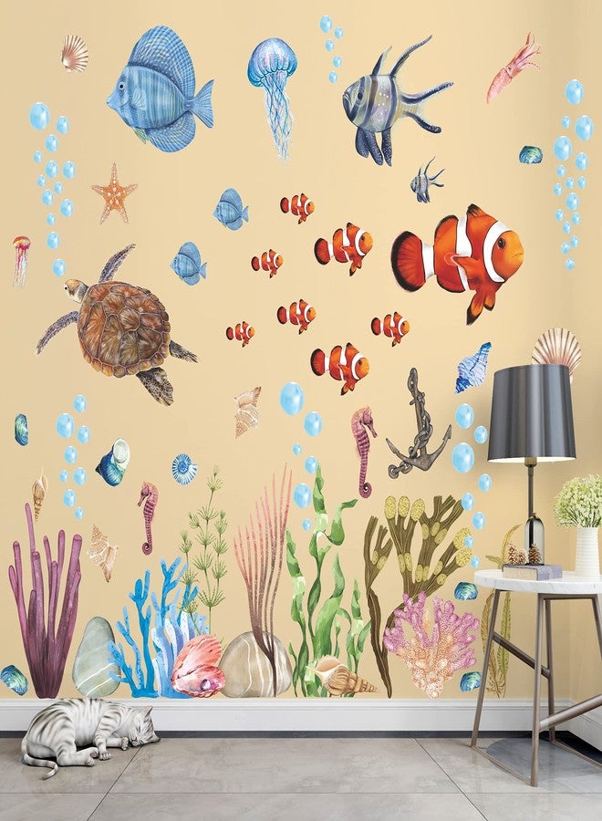 LiveGallery 3D Ocean Wall Stickers Under The Sea Wall Decals Sea Life Turtles Clown Fish Corals Seaweed Jellyfish Starfish Shells Removable Wall Sticker for Kids Baby Girls Bedroom Living Room Bathroom Office - Image 4