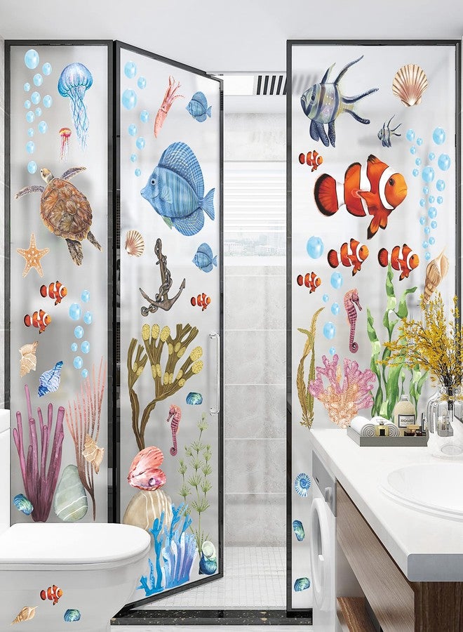 LiveGallery 3D Ocean Wall Stickers Under The Sea Wall Decals Sea Life Turtles Clown Fish Corals Seaweed Jellyfish Starfish Shells Removable Wall Sticker for Kids Baby Girls Bedroom Living Room Bathroom Office - Image 3