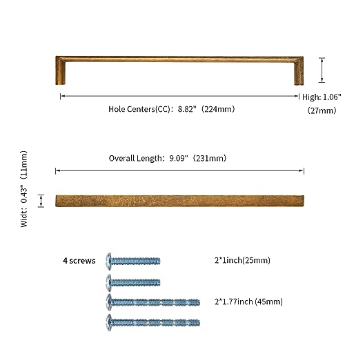 KNOKLOCK 10 Pack 8-13/16 Inch(224mm) Kitchen Cabinet Handles Antique Brass Cabinet Pulls Kitchen Cabinet Hardware Drawer Pulls for Dresser Cupboard Wardrobe - Image 2