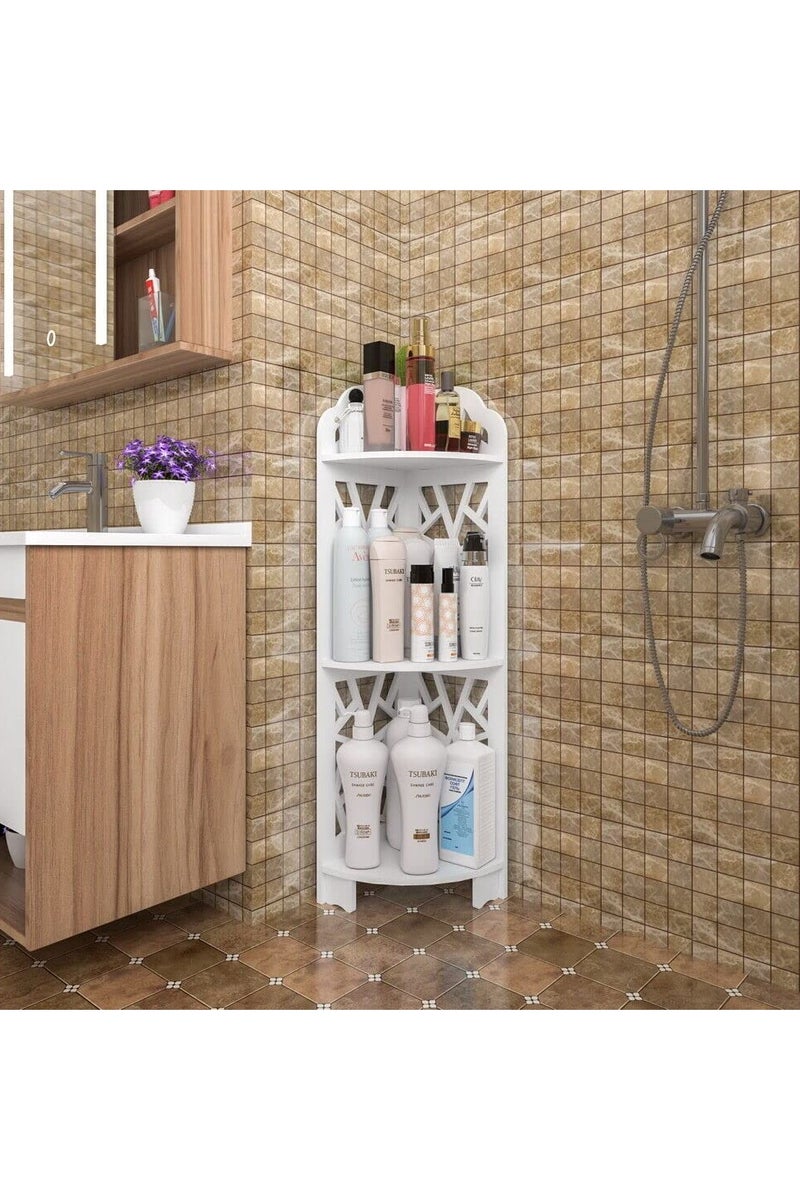 لينجوي حامل زاوية للحمام، منظم تخزين، رف زاوية للحمام، أبيض - Image 3