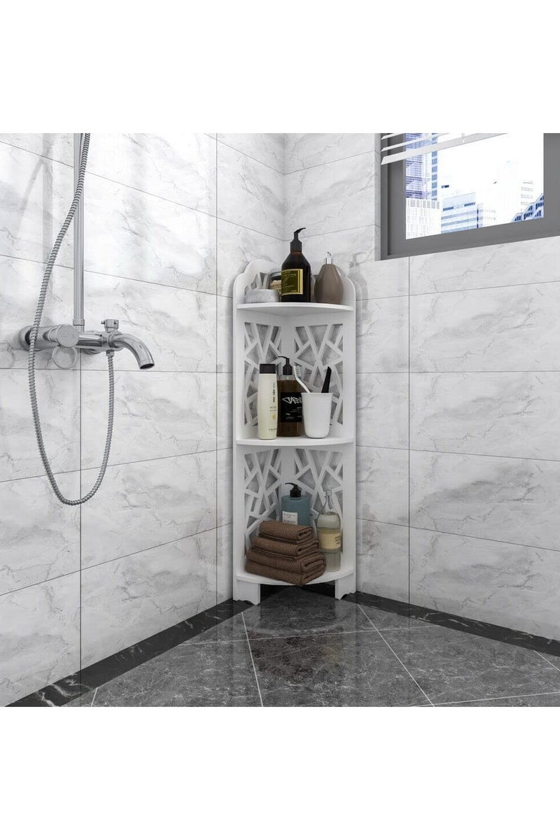 لينجوي حامل زاوية للحمام، منظم تخزين، رف زاوية للحمام، أبيض - Image 5