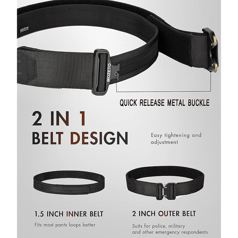 MOZETO Molle Battle Belt, 2 Battle Belts Tactical War Combat Quick Release Law Enforcement Duty Belts for Men - Image 4