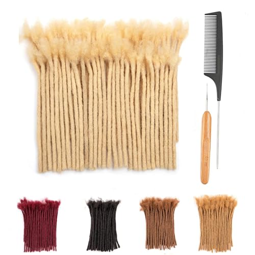JIAJIA 613 Blonde Dreadlock Extensions 8 Inch 40 Strands Human Hair Dreadlock Extensions Locs Extensions Human Hair for Men Women Kids Full Handmade Permanent Real Human Hair Locs (0.8cm,#613) - Image 1
