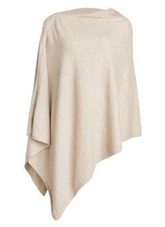 Puli Womens Lightweight Kintted Poncho Sweater with Shell Button, Versatile Scarf Shawl Cape for Spring Summer Autumn, Barley Twist  - Image 1