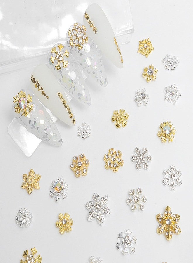Vezocim Snowflake Nail Art Rhinestone, Alloy Metal Christmas Snowflake with Diamond Nail Art Designs, Winter Xmas Glitter Gold Silver Snow Acrylic Supplies for Women Girls Manicure Decorations - Image 2
