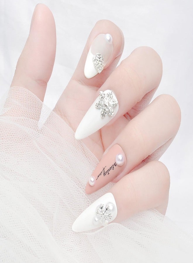 Vezocim Snowflake Nail Art Rhinestone, Alloy Metal Christmas Snowflake with Diamond Nail Art Designs, Winter Xmas Glitter Gold Silver Snow Acrylic Supplies for Women Girls Manicure Decorations - Image 4