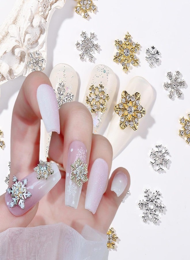 Vezocim Snowflake Nail Art Rhinestone, Alloy Metal Christmas Snowflake with Diamond Nail Art Designs, Winter Xmas Glitter Gold Silver Snow Acrylic Supplies for Women Girls Manicure Decorations - Image 1