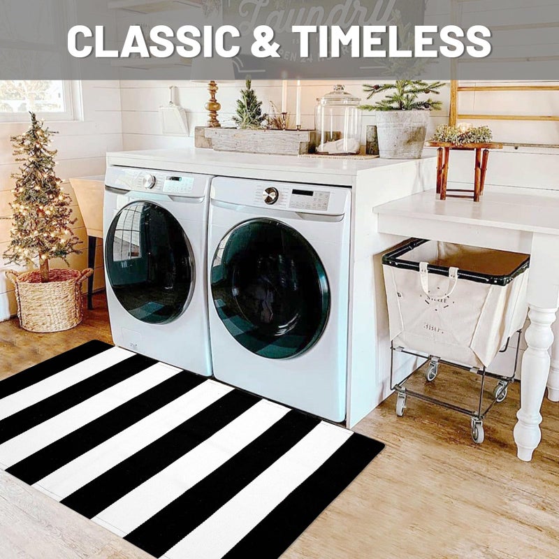 IOHOUZE Black White Striped Rug -27.5" X 43" Front Door Mats Outdoor,Washable Rug for Front Porch Decor,Spring Summer Welcome Mats Outdoor Indoor, Doormat for Farmhouse/Entryway/Home Entrance - Image 4