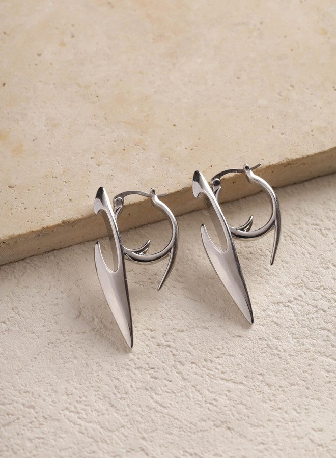 Sacina Silver-tone Dagger Spike Hoop Earrings, Gothic Emo Punk Grunge Y2k Aesthetic Earrings, Goth Jewelry, Christmas Jewelry Gift for Women - Image 5