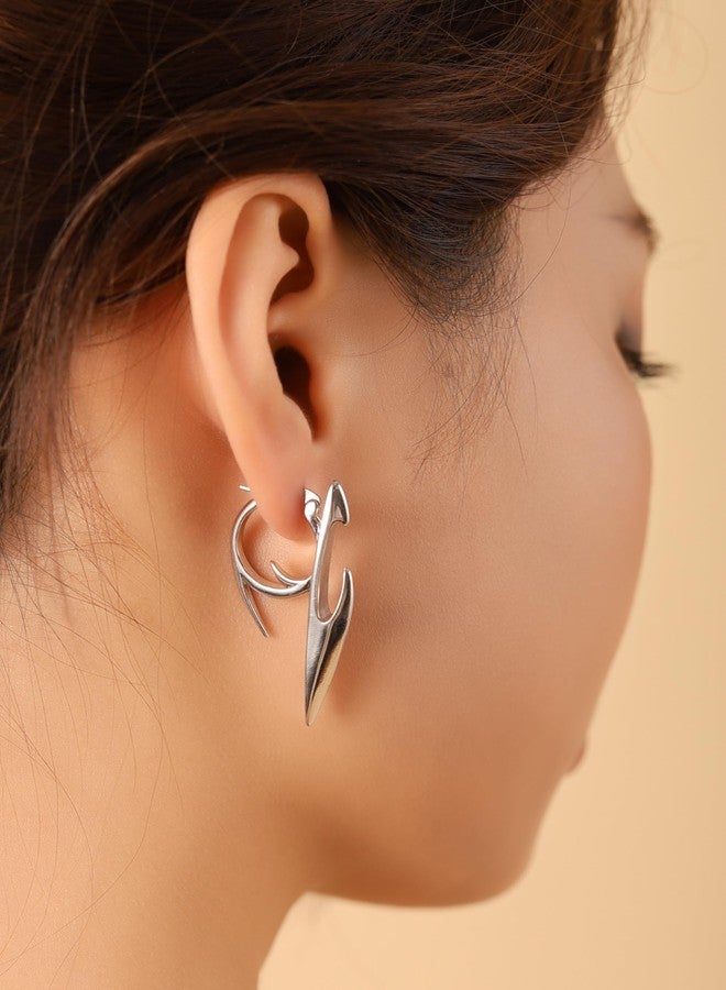 Sacina Silver-tone Dagger Spike Hoop Earrings, Gothic Emo Punk Grunge Y2k Aesthetic Earrings, Goth Jewelry, Christmas Jewelry Gift for Women - Image 4