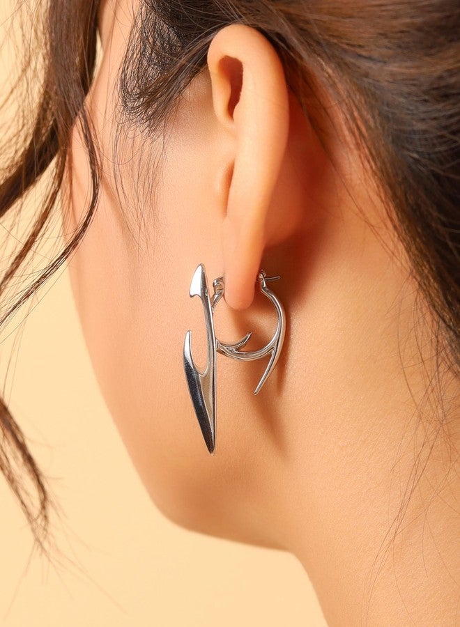 Sacina Silver-tone Dagger Spike Hoop Earrings, Gothic Emo Punk Grunge Y2k Aesthetic Earrings, Goth Jewelry, Christmas Jewelry Gift for Women - Image 2