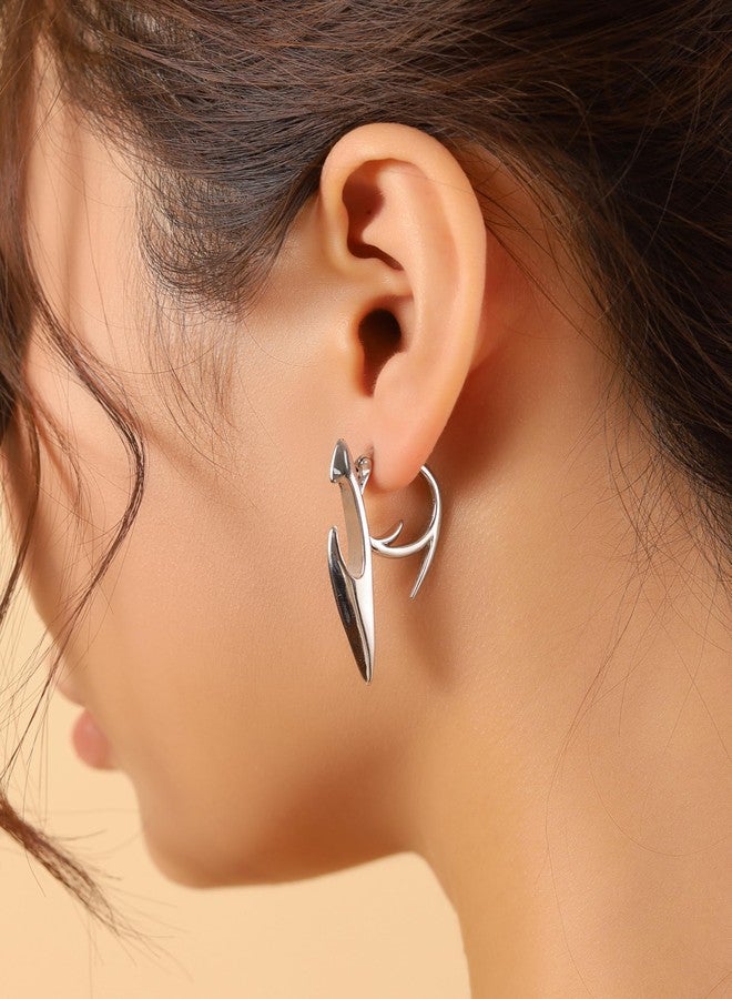 Sacina Silver-tone Dagger Spike Hoop Earrings, Gothic Emo Punk Grunge Y2k Aesthetic Earrings, Goth Jewelry, Christmas Jewelry Gift for Women - Image 3