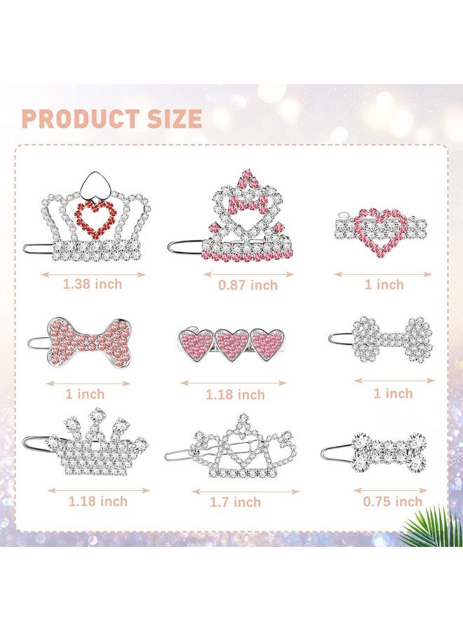 Reginary 9 Pieces Dog Tiara Crown Hair Clips Pet Crystal Rhinestone Barrette Clips for Dog Puppy Ear Clear Doggie Crown Pet Grooming Hair Accessories for Pet Girl, 9 Styles(Vivid Style) - Image 2