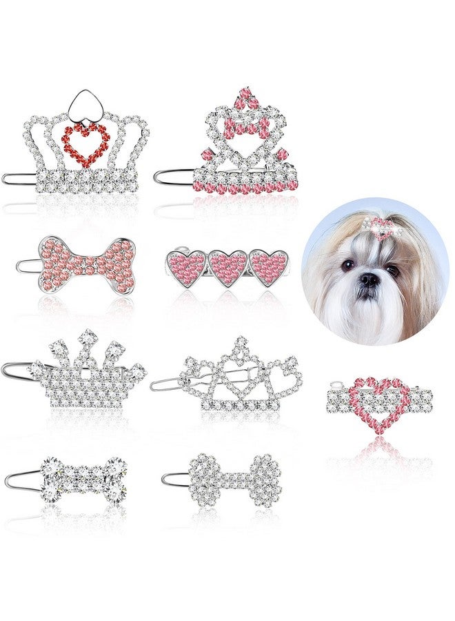 Reginary 9 Pieces Dog Tiara Crown Hair Clips Pet Crystal Rhinestone Barrette Clips for Dog Puppy Ear Clear Doggie Crown Pet Grooming Hair Accessories for Pet Girl, 9 Styles(Vivid Style) - Image 1