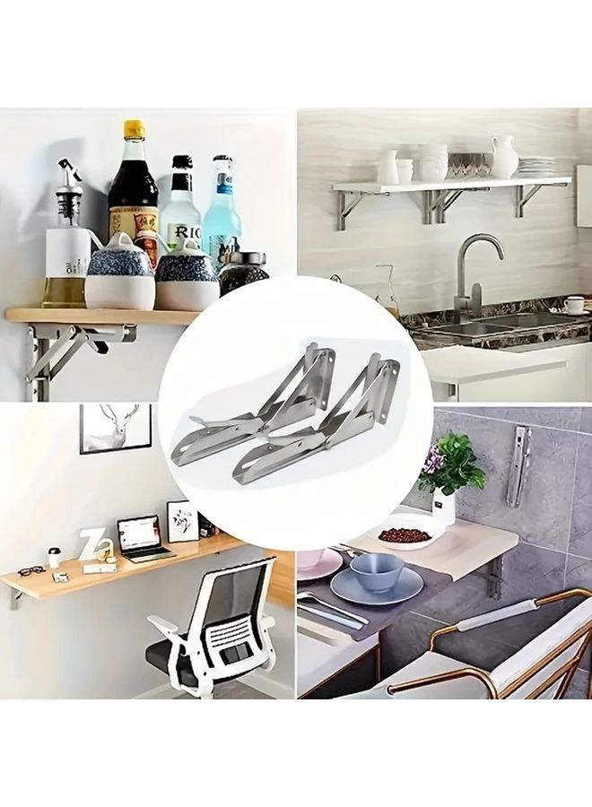 قطعتان 8 بوصة حرف جرف قابل للطي من الفولاذ المقاوم للصدأ تصميم مثلثي للتركيب على الحائط - Image 5