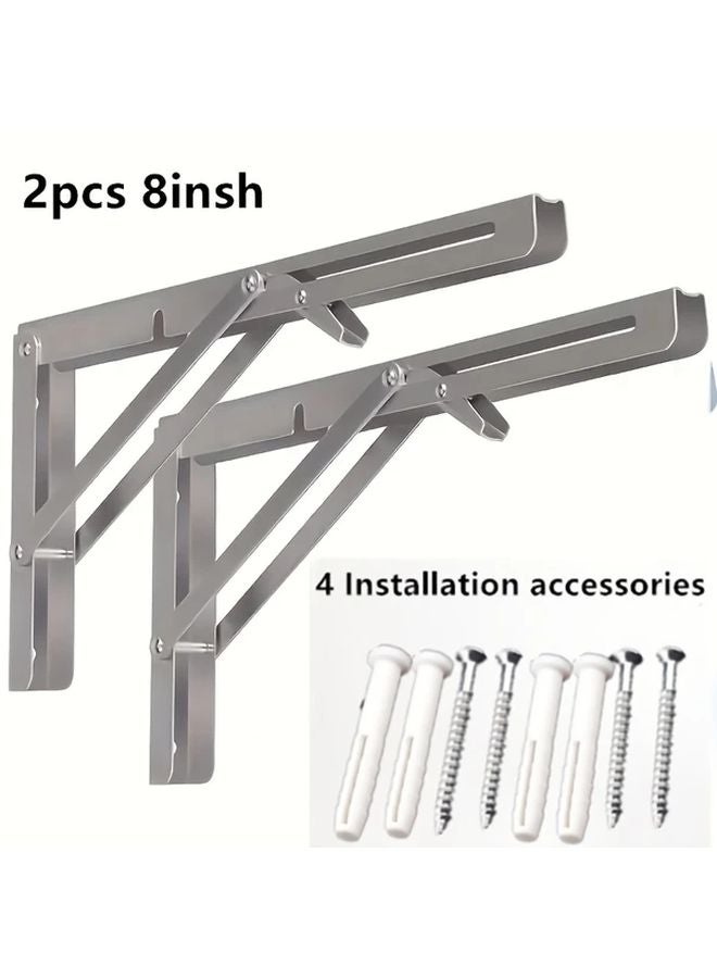 قطعتان 8 بوصة حرف جرف قابل للطي من الفولاذ المقاوم للصدأ تصميم مثلثي للتركيب على الحائط - Image 1