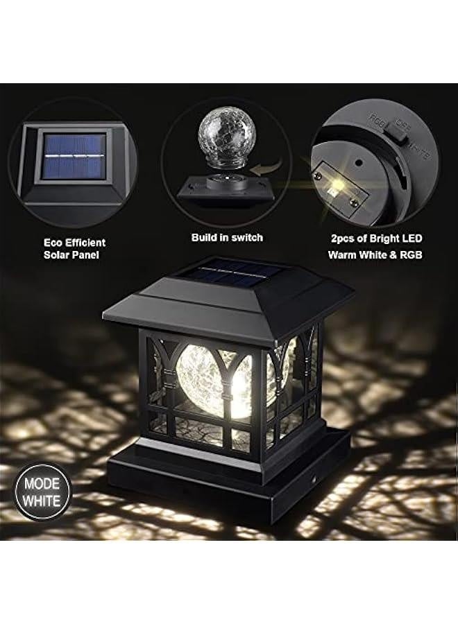 Generic Solar Post Cap Lights Outdoor Fits 3.5x3.5 4x4 4.5x4.5 5x5 Wooden Fence Deck Patio Garden, RGB & Warm White 2 Lighting Mode, 20 LM 1000mAh Battery IP65 Waterproof, ABS Shell Glass Lens, Black (2 Pac - Image 2