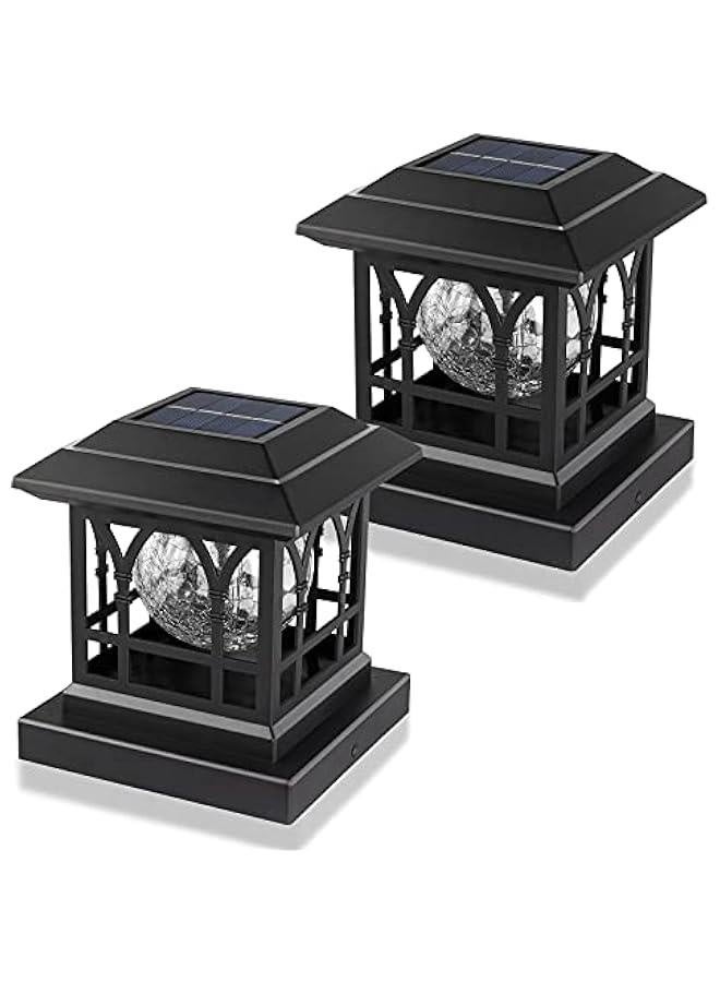 Generic Solar Post Cap Lights Outdoor Fits 3.5x3.5 4x4 4.5x4.5 5x5 Wooden Fence Deck Patio Garden, RGB & Warm White 2 Lighting Mode, 20 LM 1000mAh Battery IP65 Waterproof, ABS Shell Glass Lens, Black (2 Pac - Image 1