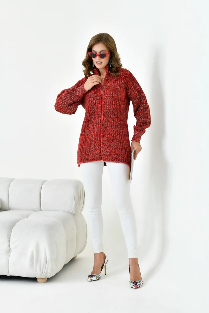 Garmi Women's Gradient Zippered Cardigan Red