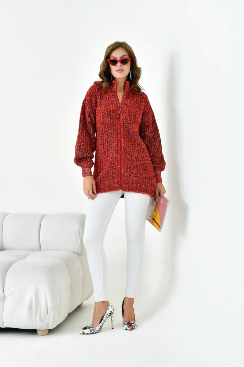 Garmi Women's Gradient Zippered Cardigan Red