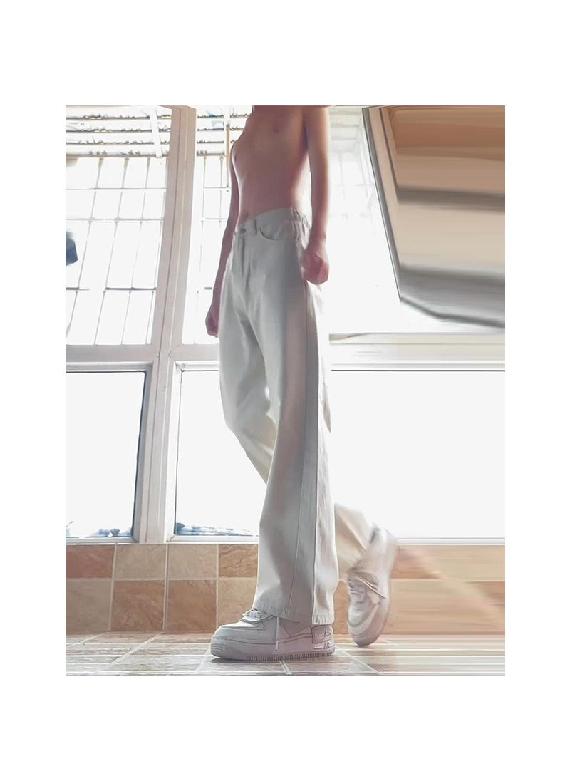 Generic White micro-lar jeans mens summer all-match ruffian handsome high-end sense pants slim leg long casual machete pants White [slightly flared, high quality] 