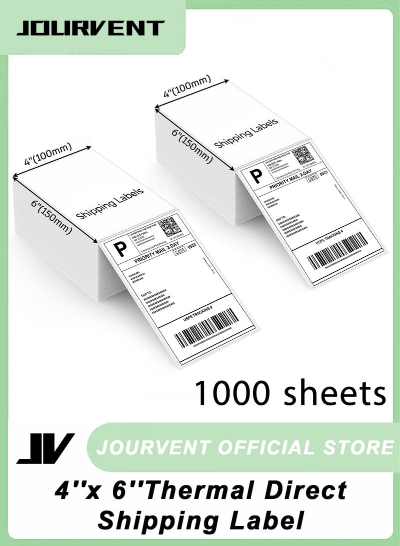 جورفنت 1000 قطعة من ملصقات الشحن الحراري المباشر مقاس 4 × 6 بوصات (100 × 150 مم)، ملصقات قابلة للطي على شكل مروحة مقاس 4 × 6 بوصات، ملصقات شحن قوية اللصق ومثقبة، ملصقات طابعة حرارية لعناوين البريد - Image 1