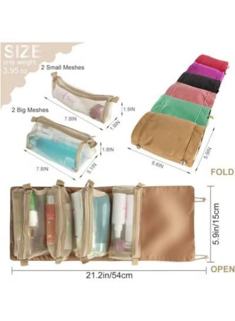 شنطة مكياج محمولة للسفر لتنظيم مستحضرات التجميل بشنط شبكية وحامل فرش للنساء والبنات -متعدد الالوان-333 - Image 4
