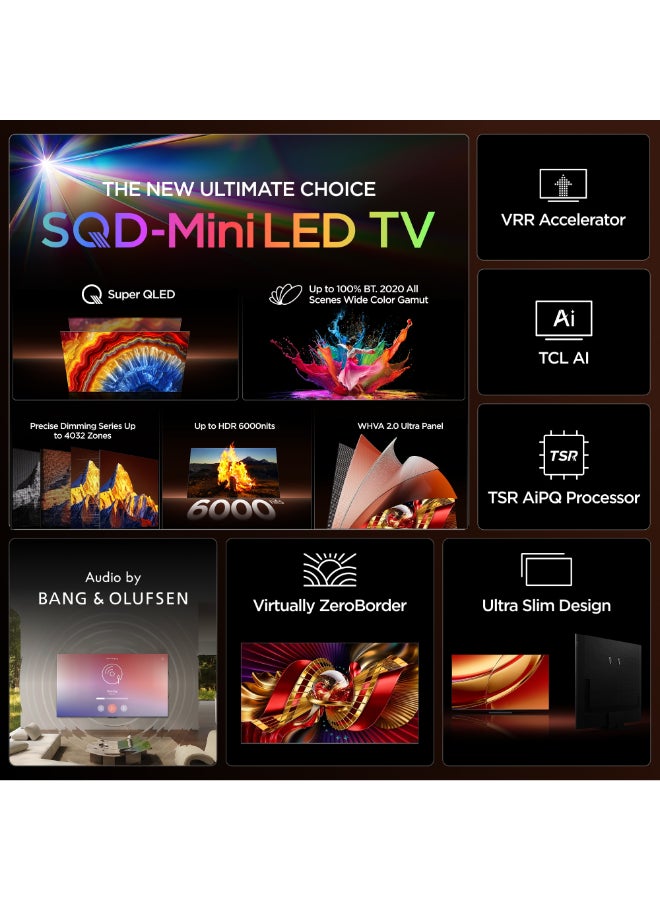 TCL Television 65 Inch 4K SQD-Mini LED Google Smart TV, 144Hz Refresh Rate, Audio by Bang & Olufsen, 100% BT.2020, TSR AiPQ, Ultra Slim Design (2026 Model) 65C8L Black - Image 2