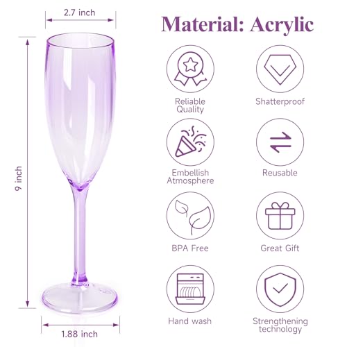 XUWAIDSGN 24 Pcs Reusable Champagne Flutes Plastic Wine Glasses Bulk Vintage Champagne Flutes Mimosa Bar Glasses Stemmed Drinking Cups 5.4OZ for Christmas Birthday Wedding Bride - Image 3