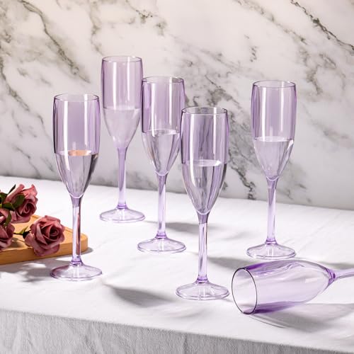 XUWAIDSGN 24 Pcs Reusable Champagne Flutes Plastic Wine Glasses Bulk Vintage Champagne Flutes Mimosa Bar Glasses Stemmed Drinking Cups 5.4OZ for Christmas Birthday Wedding Bride - Image 4