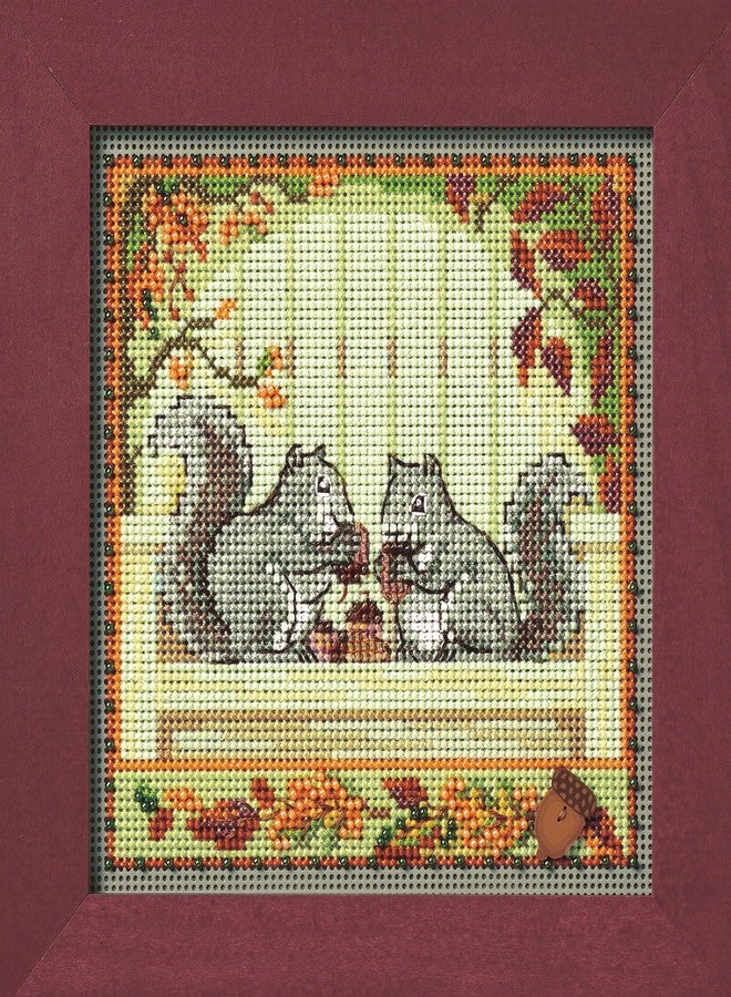 Mill Hill Nutty Squirrels Beaded Counted Cross Stitch Kit 2024 Buttons & Beads Autumn MH142422, Multicolor, 5.25 x 5.25 Inches - Image 2